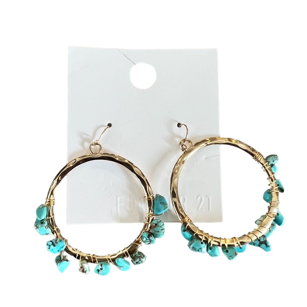 4/$20 Turquoise Boho Hoop Earrings Gold Tone Forever 21